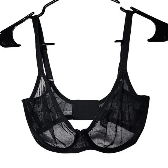 Skims Ultra fine underwire scoop bra onyx black sheer Women's size 32DDDD - Picture 2 of 6
